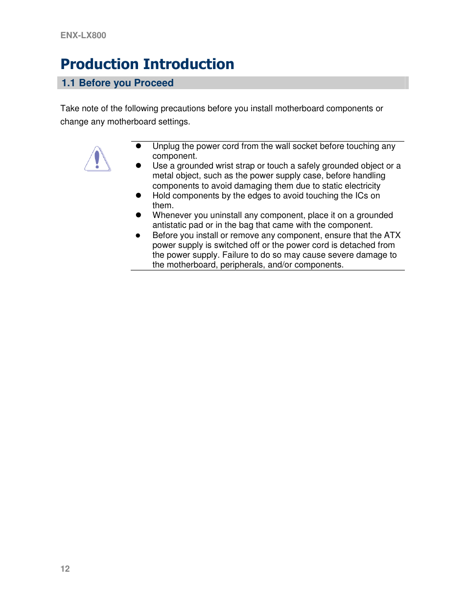 Production introduction | Avalue ENX-LX800 User Manual | Page 12 / 27