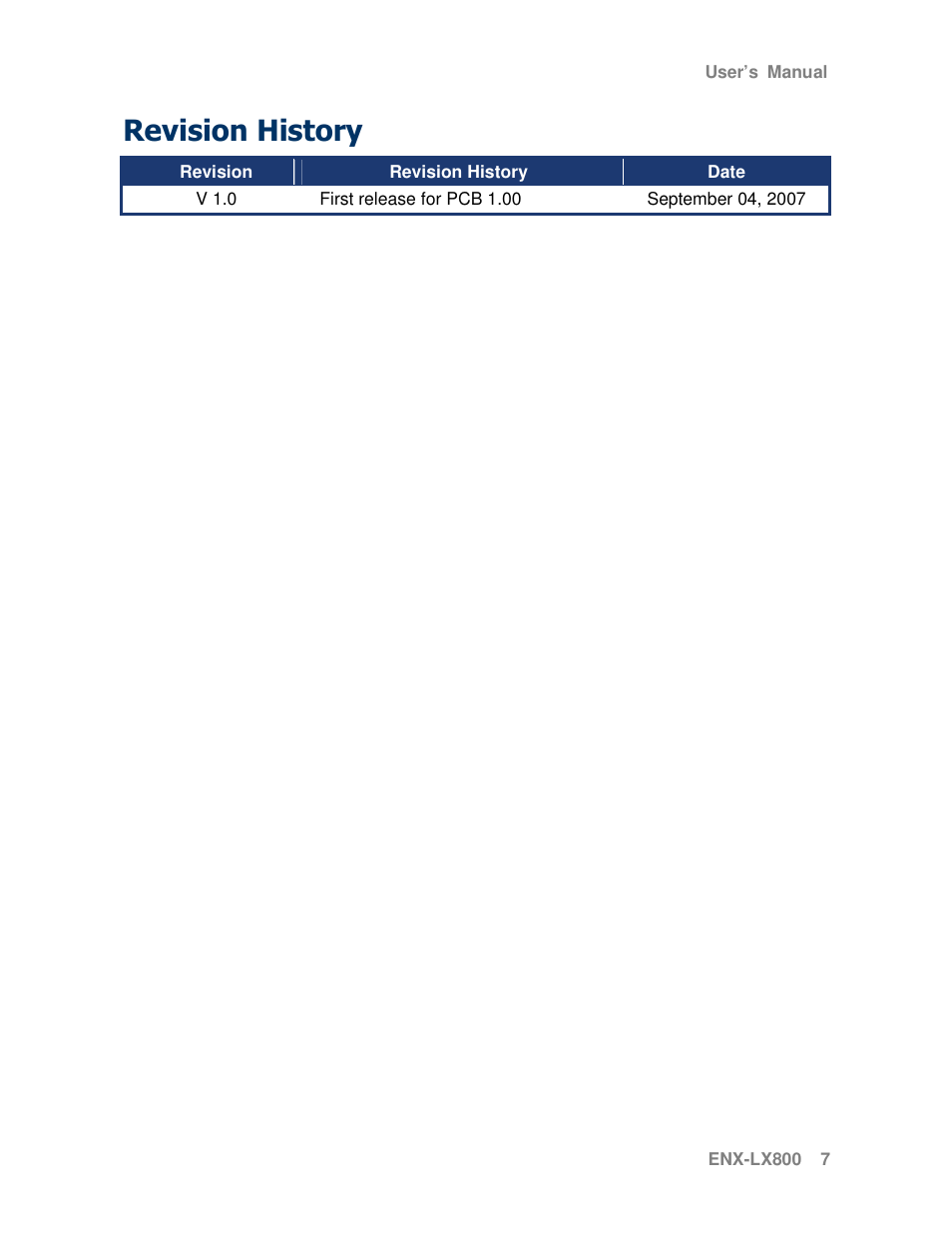 Revision history | Avalue ENX-LX800 User Manual | Page 7 / 27
