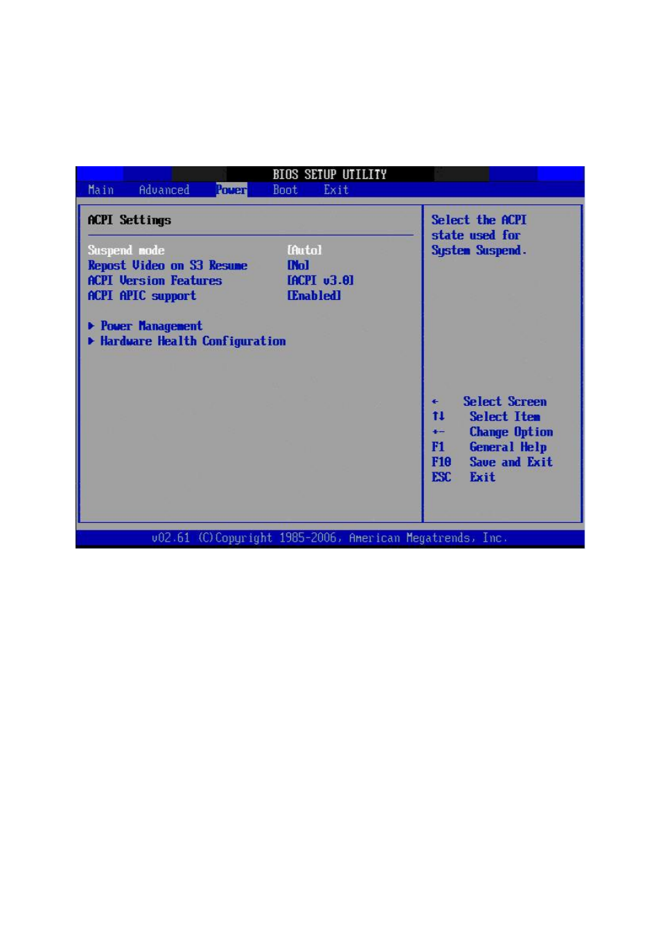 Power, Suspend mode, Repost video on s3 resume | Acpi version features | Avalue ENX-PNV User Manual | Page 48 / 58