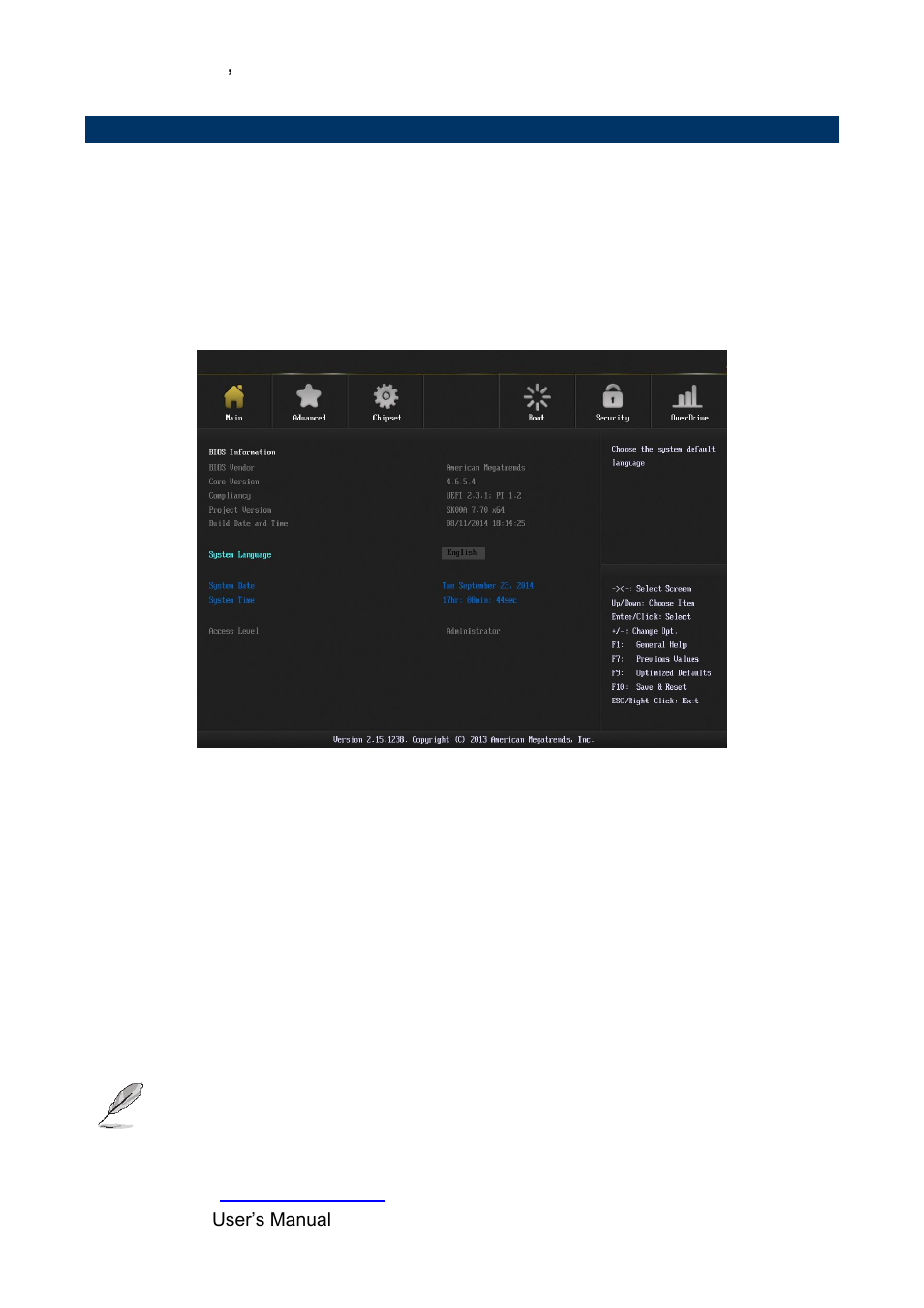 Bios setup, Main menu, System language | System date, System time | Avalue SEMX-H81 User Manual | Page 28 / 55