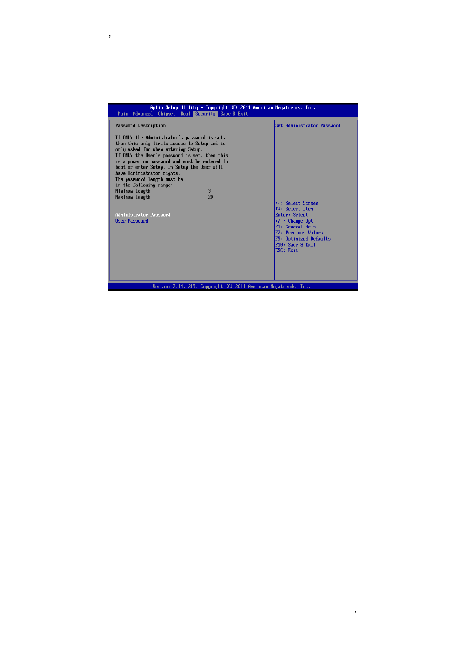 Security, Administrator password, User password | Avalue EMX-B75 User Manual | Page 53 / 66