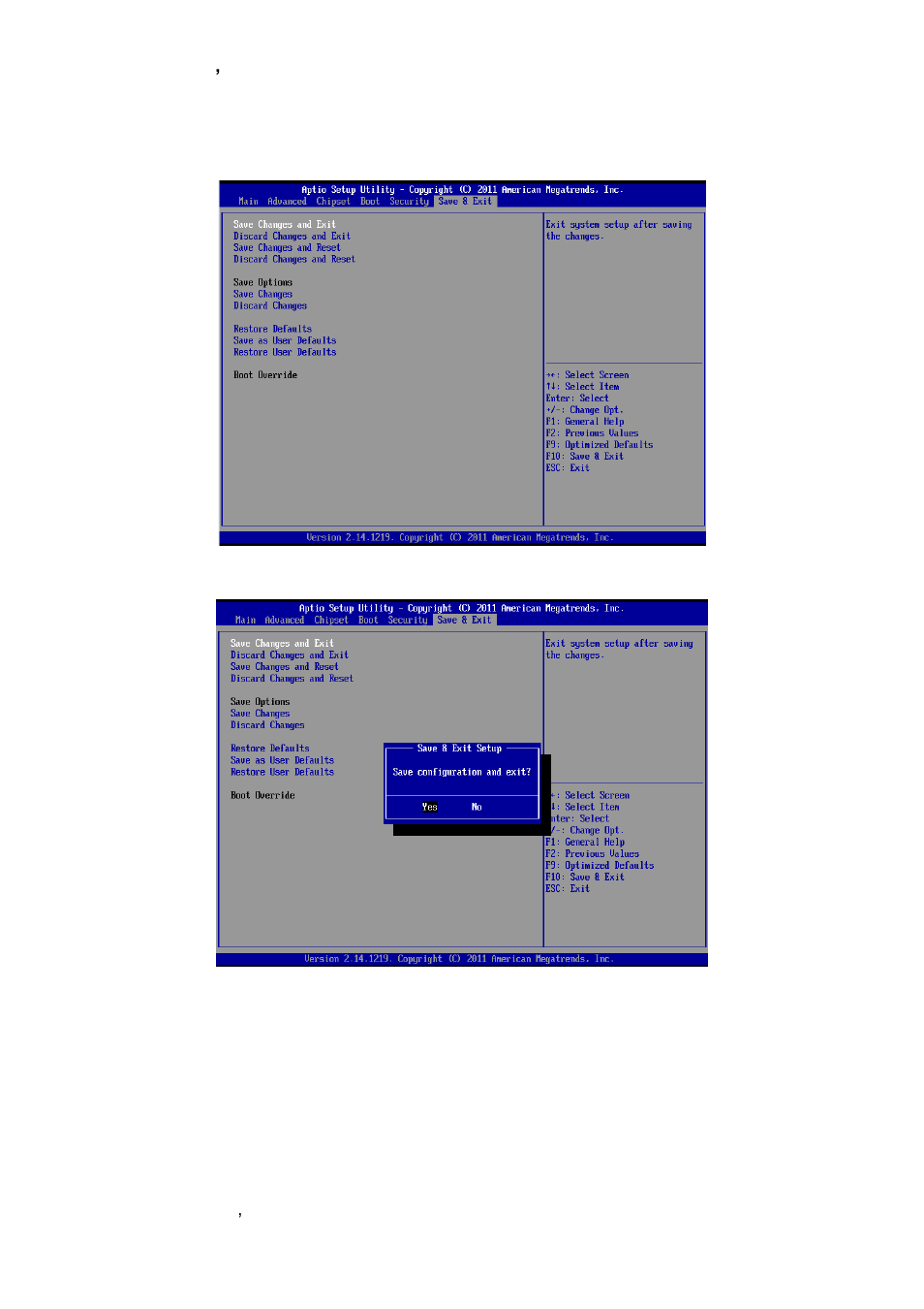 Save & exit, Save changes and exit | Avalue EMX-B75 User Manual | Page 54 / 66