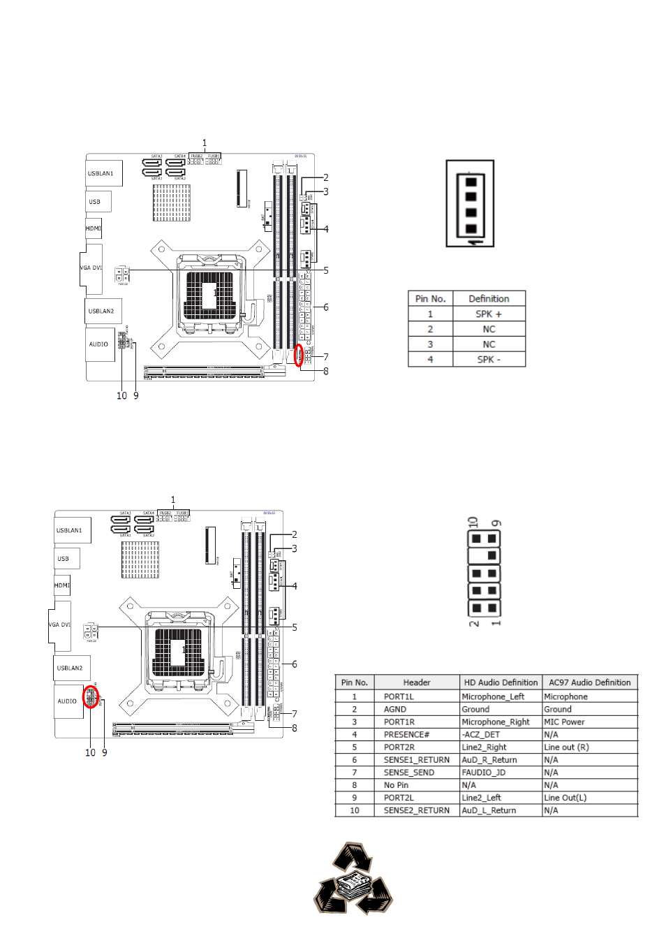 Speaker headers (speak), Front panel audio connection header (f_audio) | Avalue EMX-H61 User Manual | Page 12 / 12
