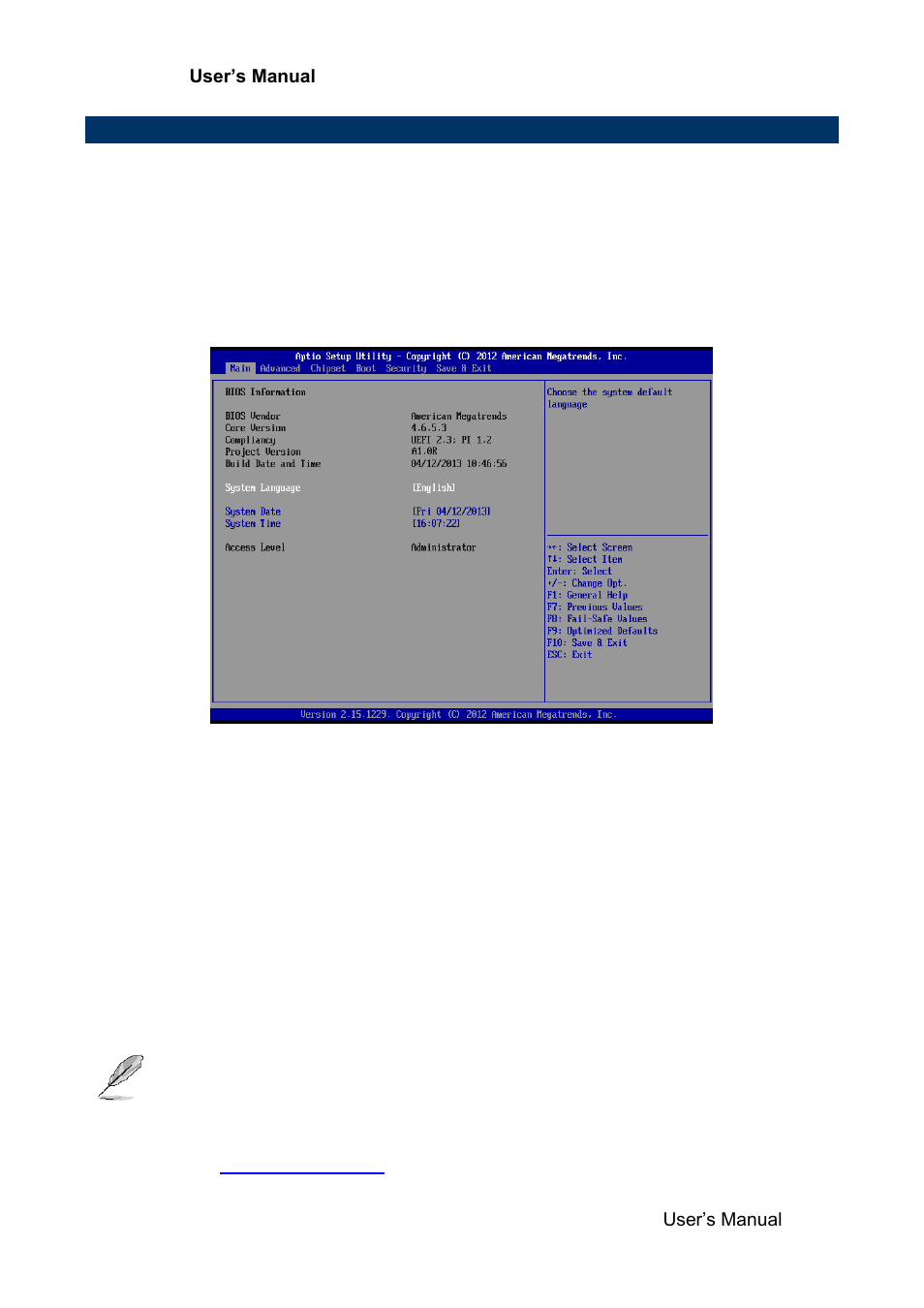 Bios setup, Main menu, System language | System date, System time | Avalue EMX-NM70 User Manual | Page 29 / 60