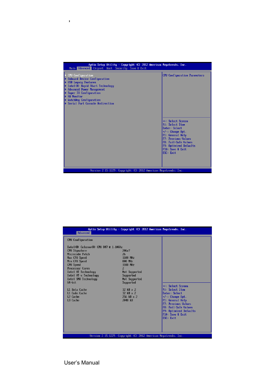 Advanced bios settings, Cpu configuration | Avalue EMX-NM70 User Manual | Page 30 / 60