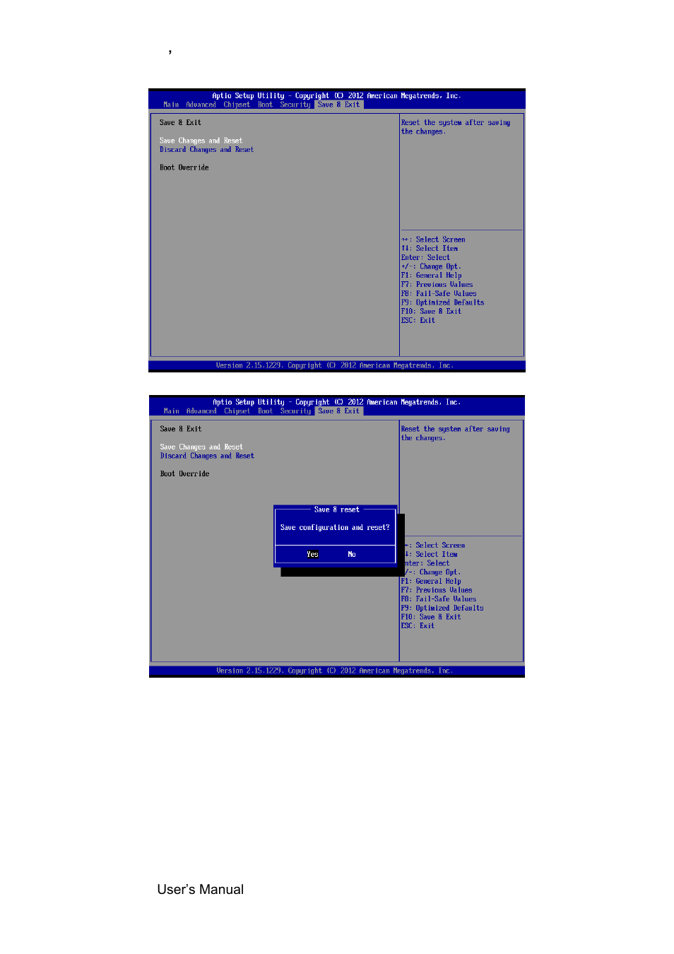 Save & exit, Save changes and reset, Discard changes and reset | Avalue EMX-NM70 User Manual | Page 46 / 60