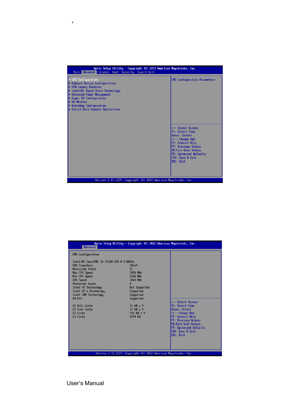 Advanced bios settings, Cpu configuration | Avalue EMX-H61B User Manual | Page 30 / 54