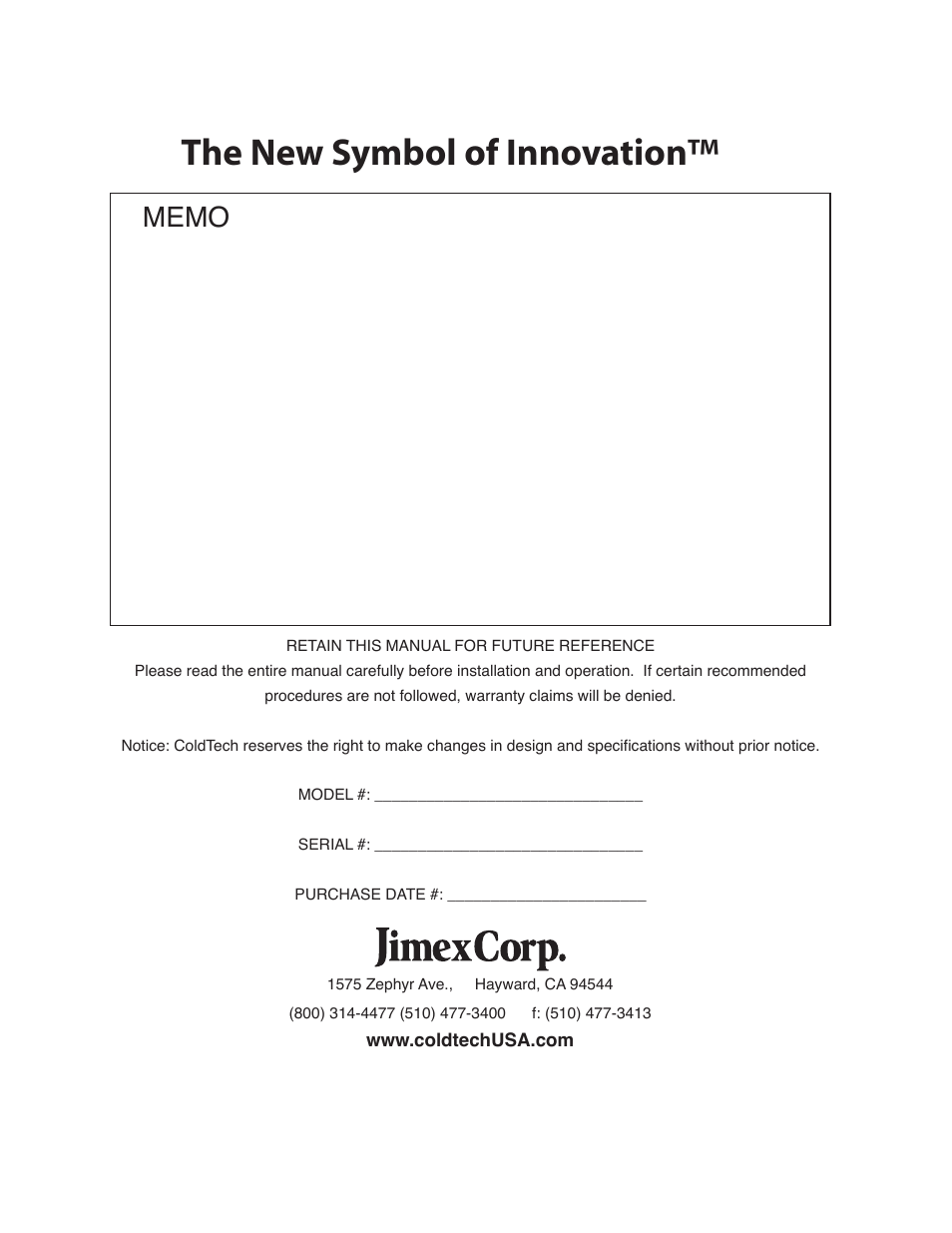 The new symbol of innovation | ColdTech U1BRR-06S User Manual | Page 8 / 8