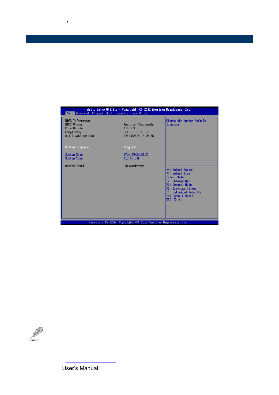 Bios setup, Main menu, System language | System date, System time | Avalue EMX-CDD User Manual | Page 34 / 65