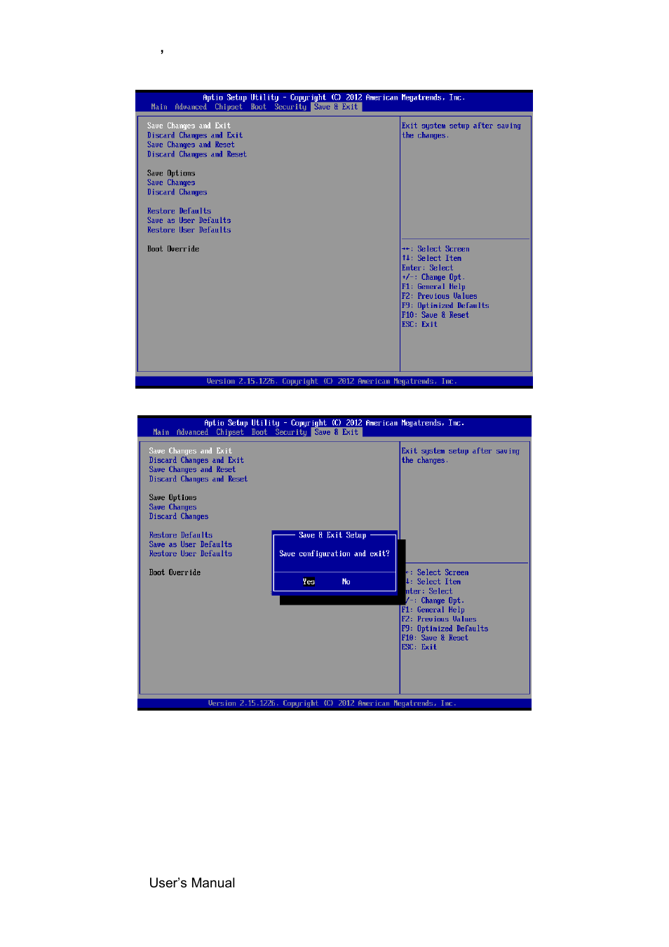 Save & exit, Save changes and exit, Discard changes and exit | Avalue EMX-CDD User Manual | Page 54 / 65