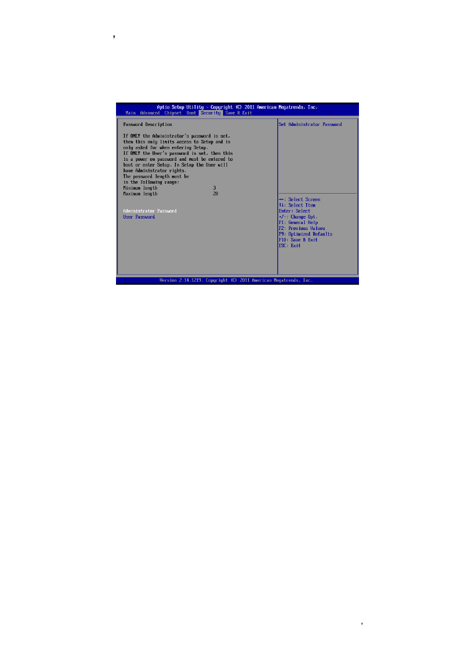 Security, Administrator password, User password | Avalue ENX-CDD User Manual | Page 41 / 54