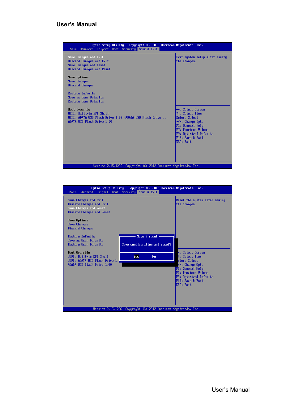 Save & exit, Save changes and exit | Avalue SENX-KA User Manual | Page 33 / 42