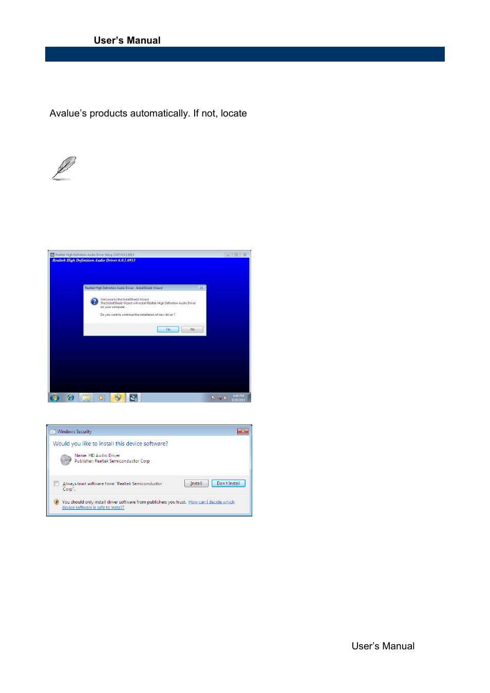 Install audio driver (for realtek alc892) | Avalue SENX-KA User Manual | Page 37 / 42