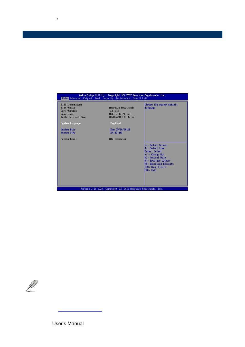 Bios setup, Main menu, System language | System date, System time | Avalue ERX-B75 User Manual | Page 28 / 56