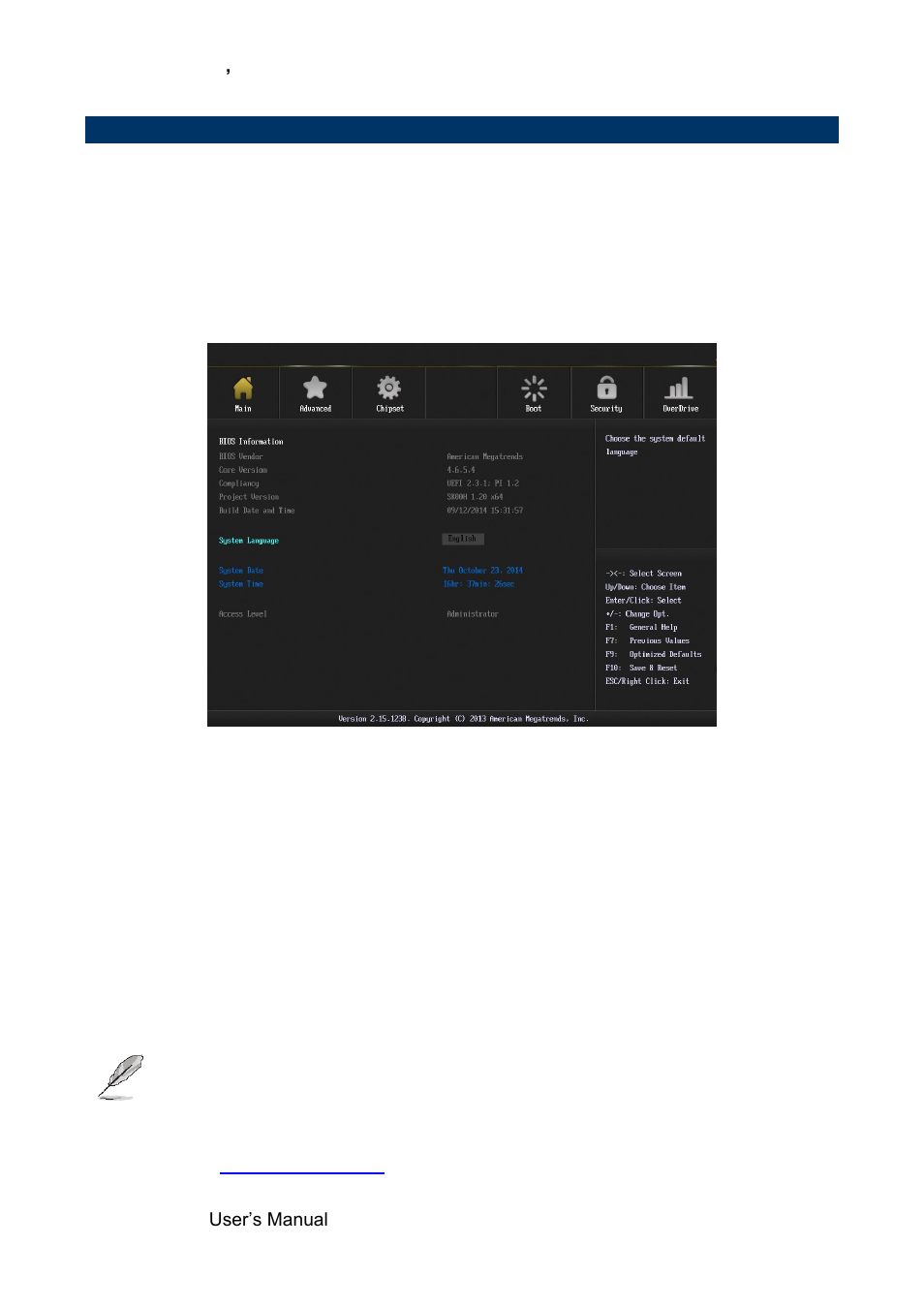 Bios setup, Main menu, System language | System date, System time | Avalue SEAX-H81 User Manual | Page 30 / 60