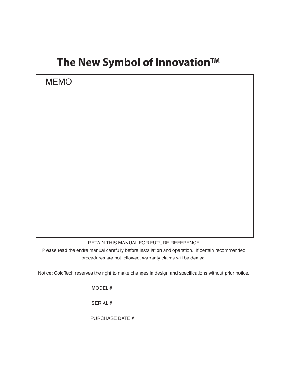 The new symbol of innovation | ColdTech CFD-2F User Manual | Page 12 / 12