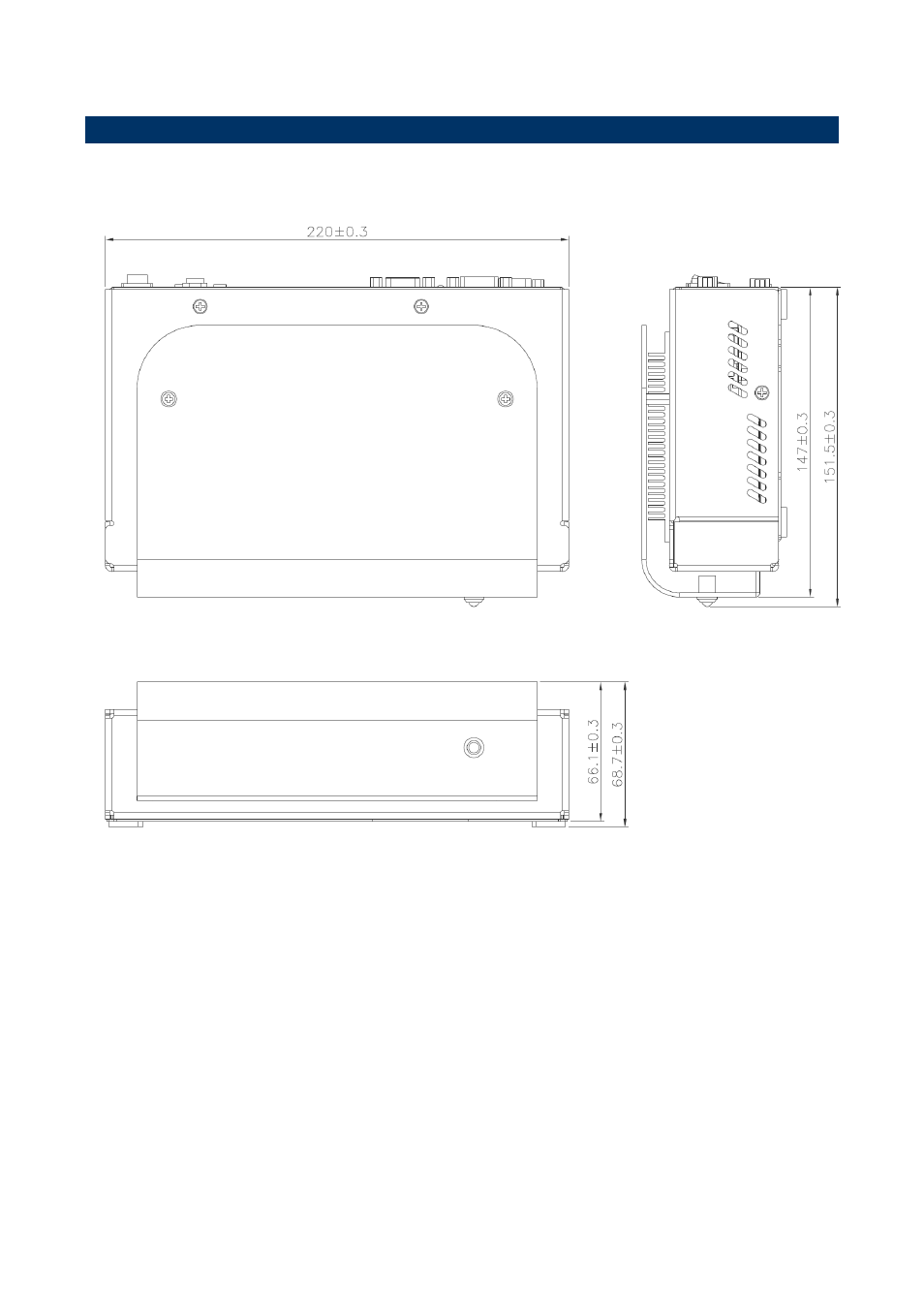 System dimensions, Top/ front & side (with rubber foot) | Avalue EES-CDV User Manual | Page 7 / 16