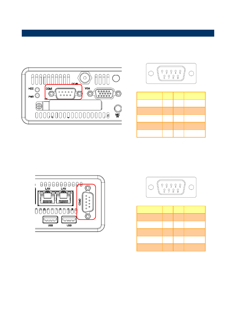 Epc-ka connector mapping, External serial port 1 connector (com1), External serial port 2 connector (com2) | 1 epc-ka connector mapping | Avalue EPC-KA User Manual | Page 11 / 17