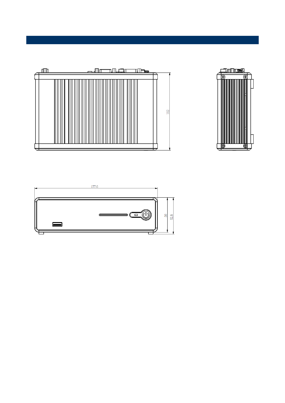 System dimensions, Top/ front & side (with rubber foot) | Avalue EPC-CDV User Manual | Page 7 / 16