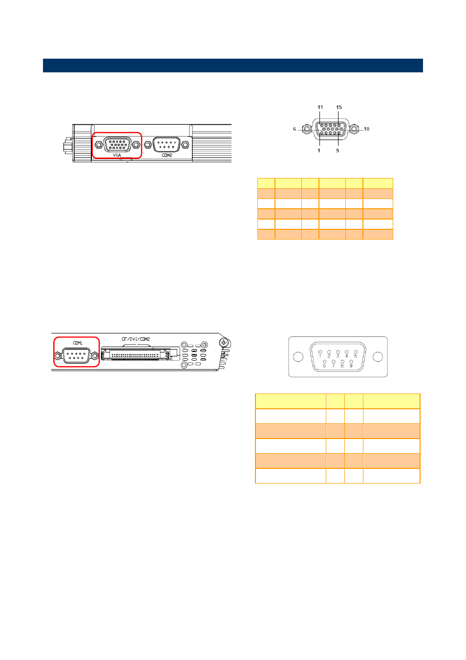 Asm-byt connector mapping, Vga connector (vga), Serial port 1 connector (com1) | 1 asm-byt connector mapping | Avalue ASM-BYT User Manual | Page 11 / 14