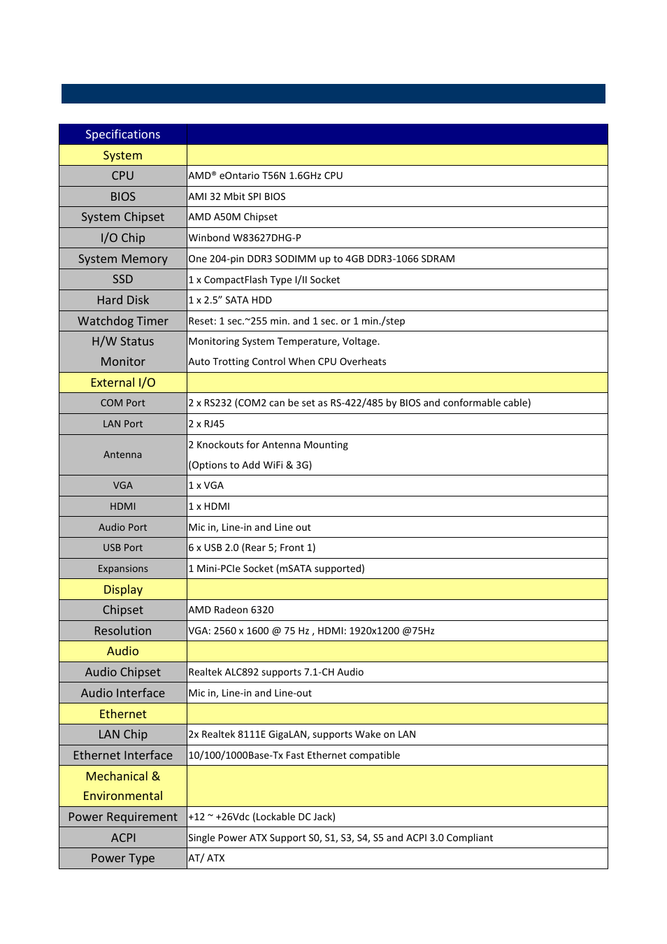 3 system specifications | Avalue ERS-A50M User Manual | Page 5 / 12