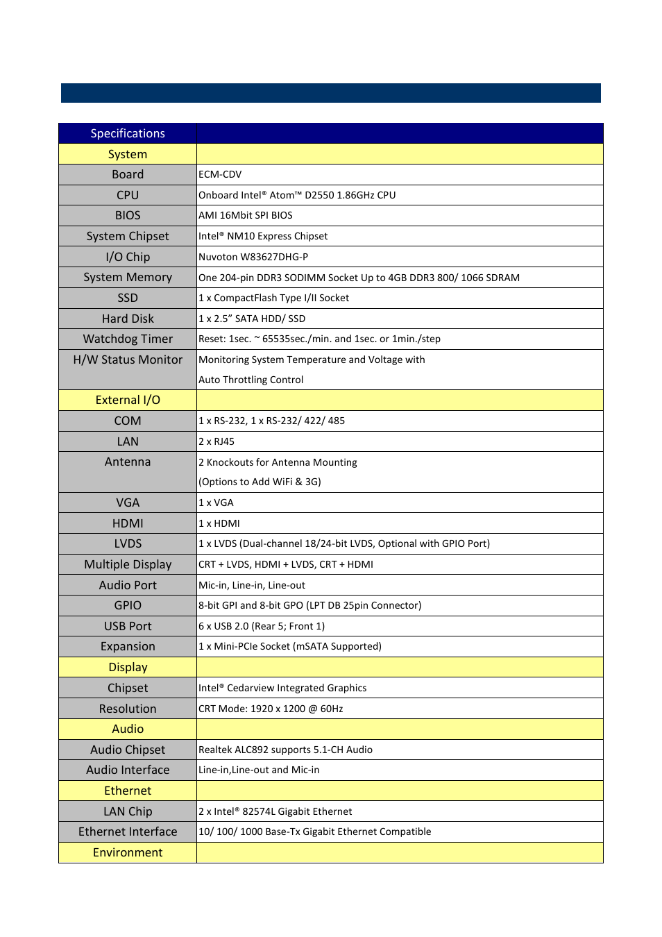 3 system specifications | Avalue ERS-CDV User Manual | Page 3 / 12