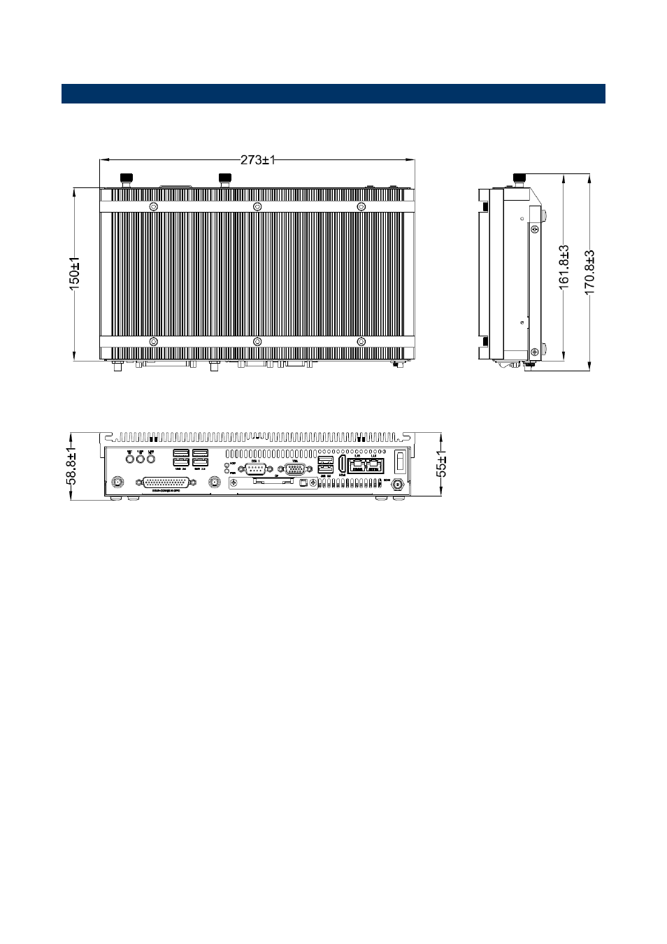 System dimensions, Front & top view | Avalue ERS-BYT User Manual | Page 8 / 14