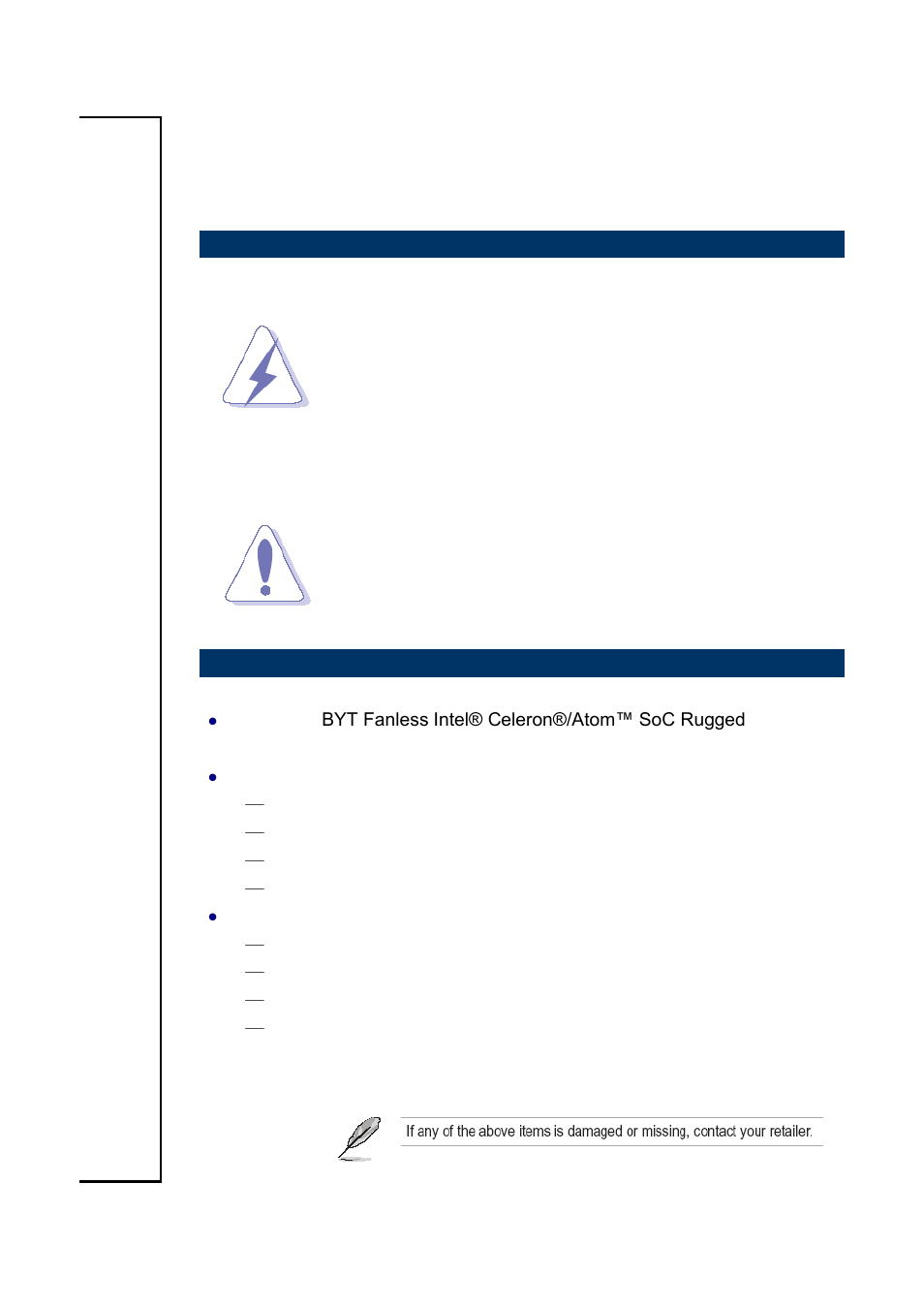 Getting started, Safety precautions, Packing list | Avalue EMS-BYT User Manual | Page 7 / 85
