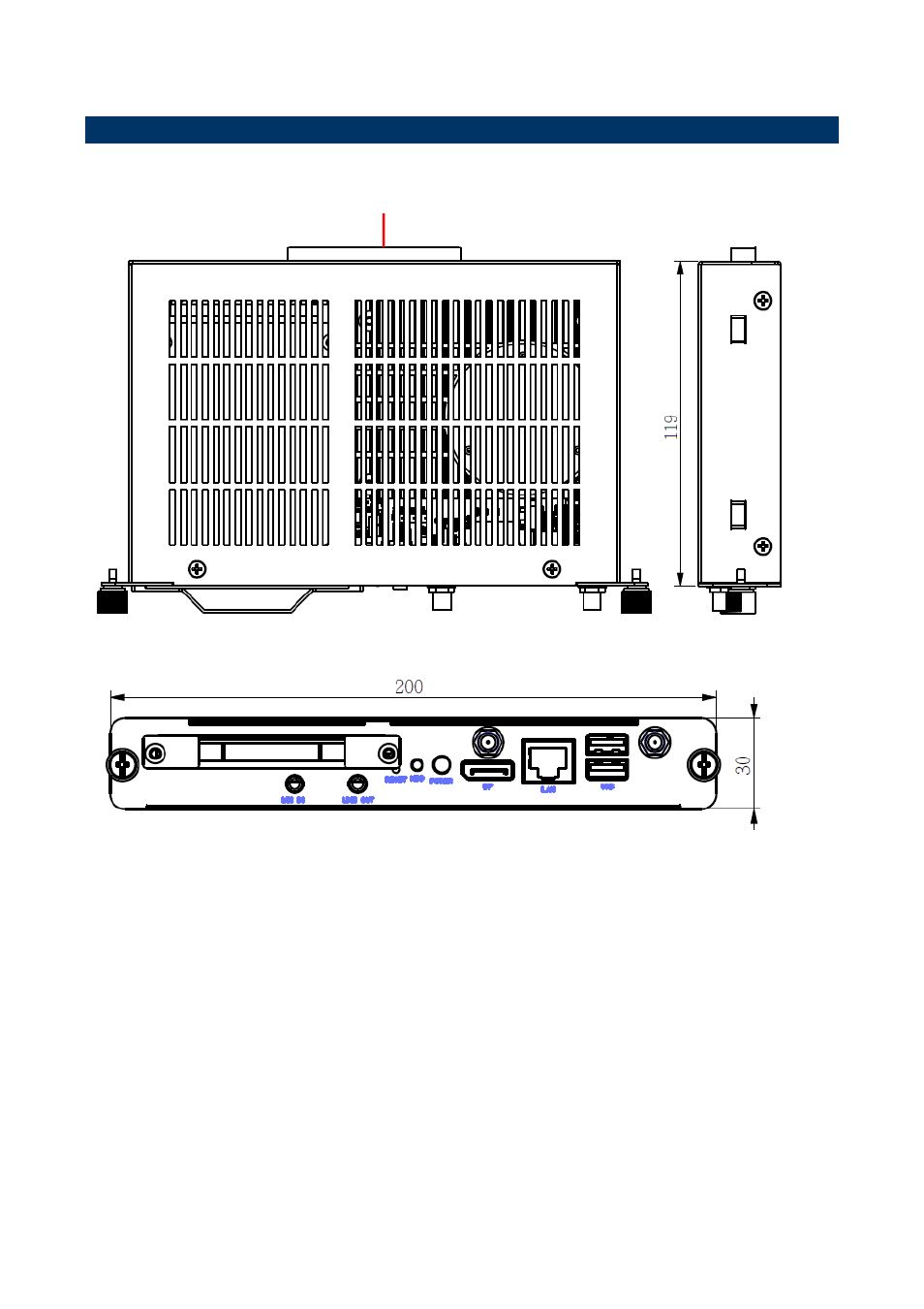 System dimensions, Front & top view | Avalue SOPM-QM87 User Manual | Page 8 / 11