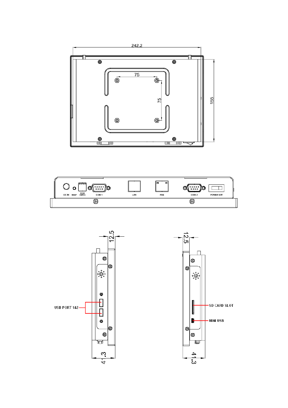 System rear view, Right and left view | Avalue RPC-10W1 User Manual | Page 9 / 12