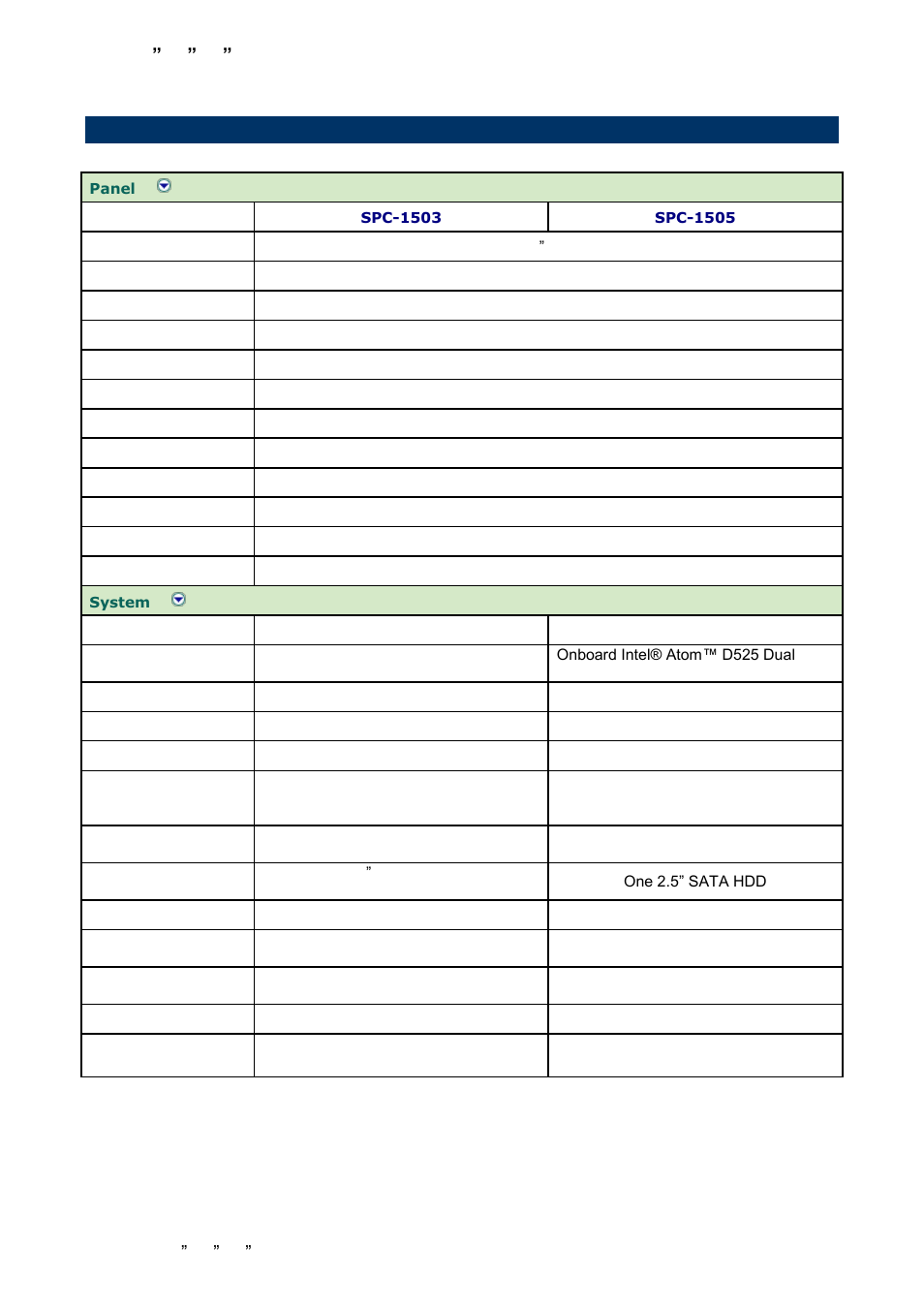 3 system specifications | Avalue SPC-1505 User Manual | Page 4 / 13