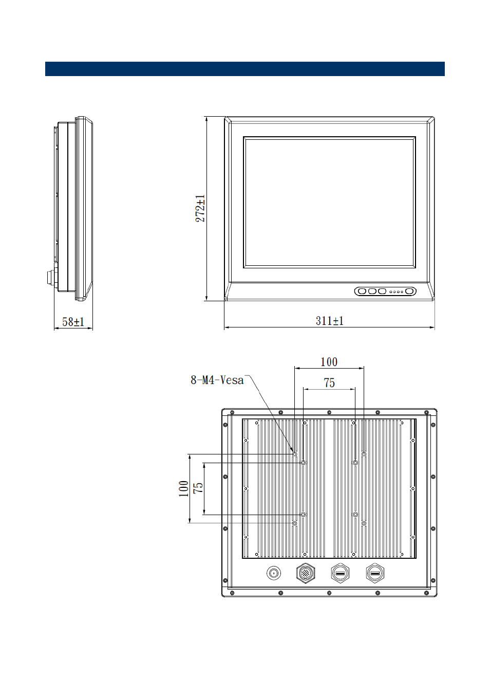 System dimensions, Spc-1209 front, rear and side view | Avalue SPC-1209 User Manual | Page 8 / 11