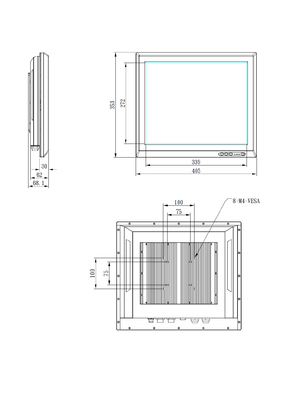 Spc-1709 front, rear and side view | Avalue SPC-1209 User Manual | Page 9 / 11