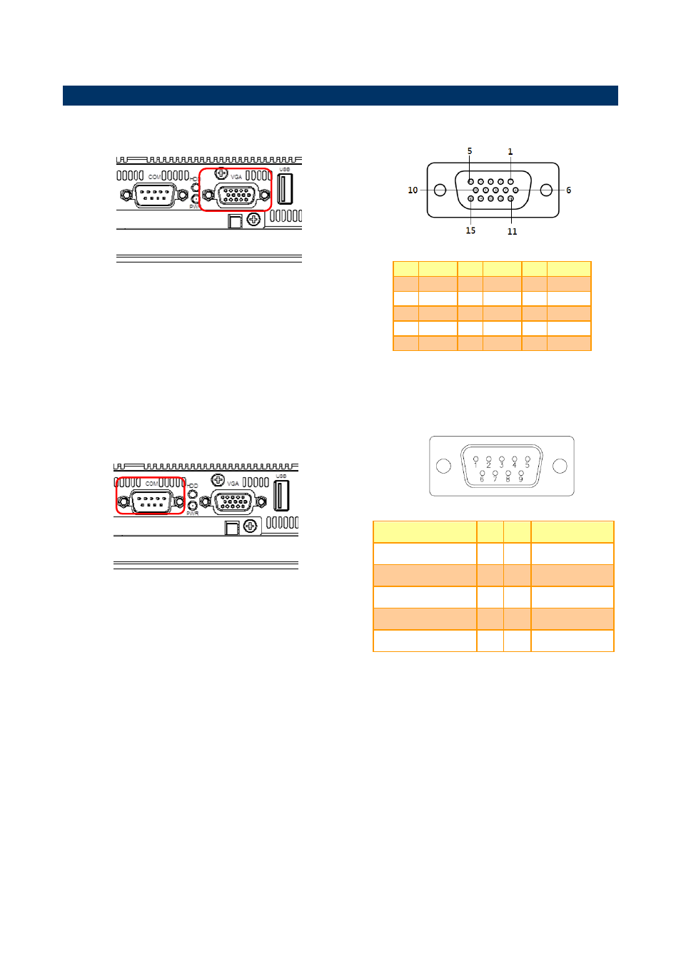 Lpc-0807 connector mapping, Vga connector (vga), Serial port 1 connector (com1) | Avalue LPC-0807 User Manual | Page 10 / 14