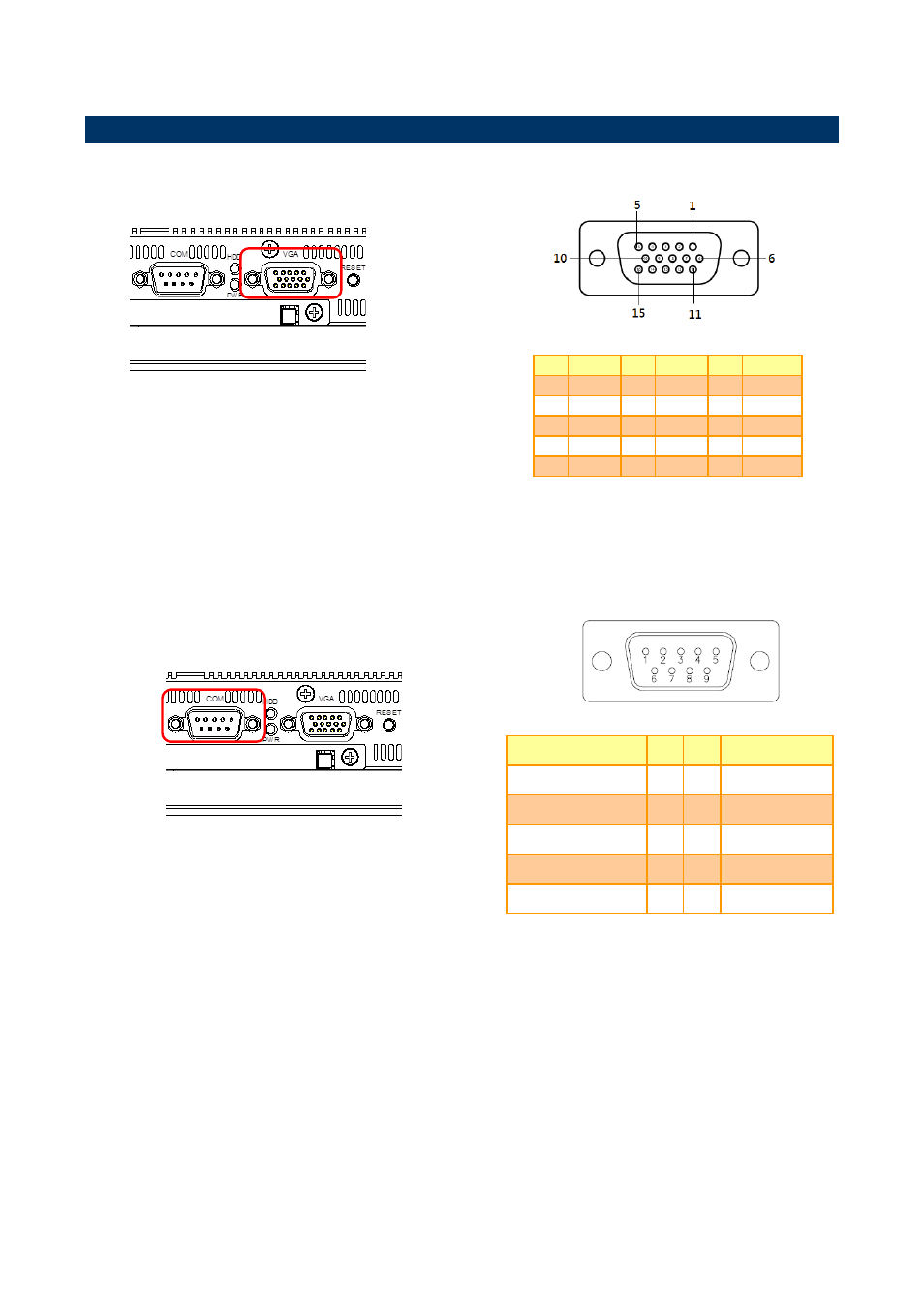 Lpc-0805 connector mapping, Vga connector (vga), Serial port 1 connector (com1) | Avalue LPC-0805 User Manual | Page 10 / 14