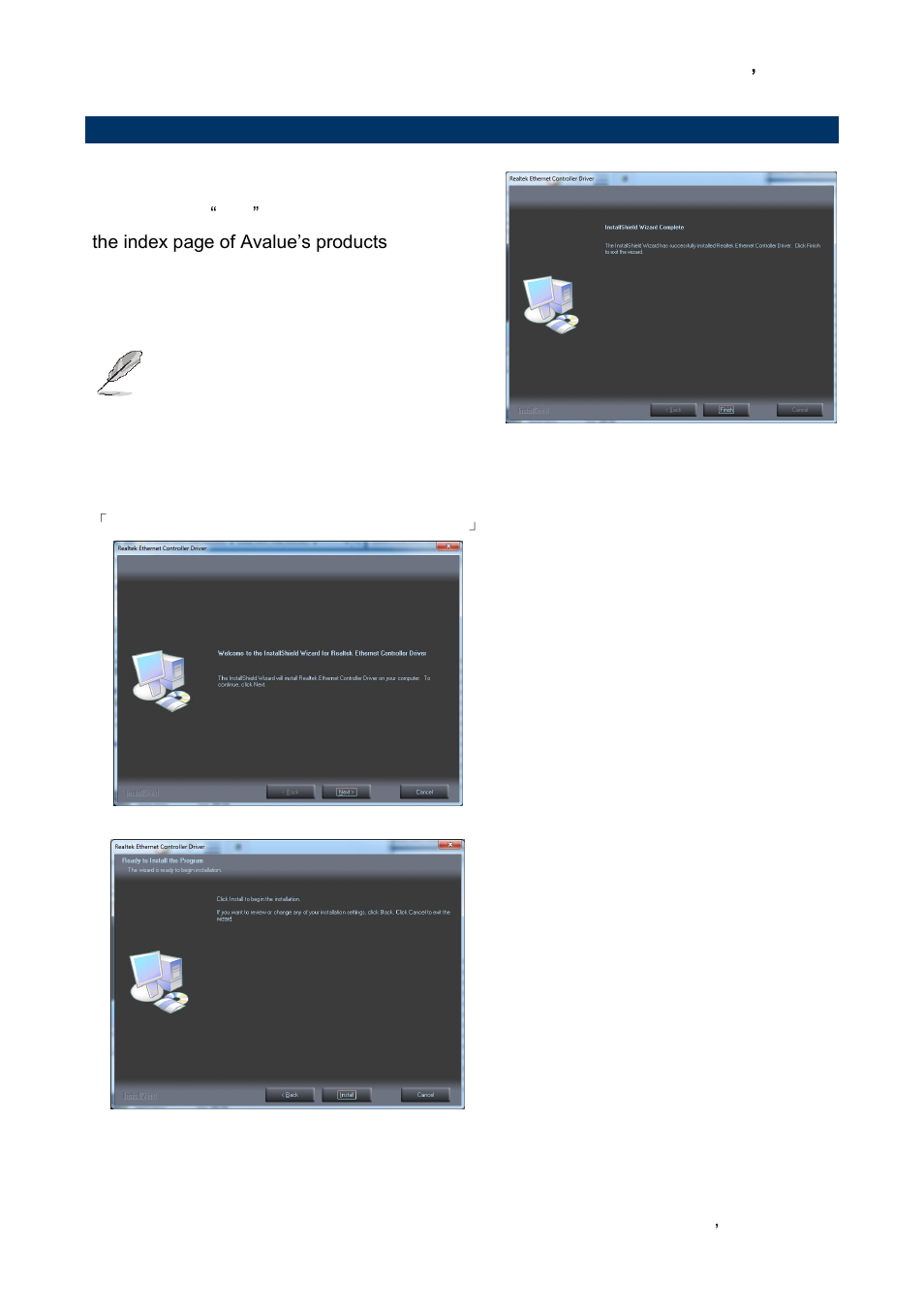 Install ethernet driver (for realtek 8111e) | Avalue EQM-A50M User Manual | Page 45 / 49