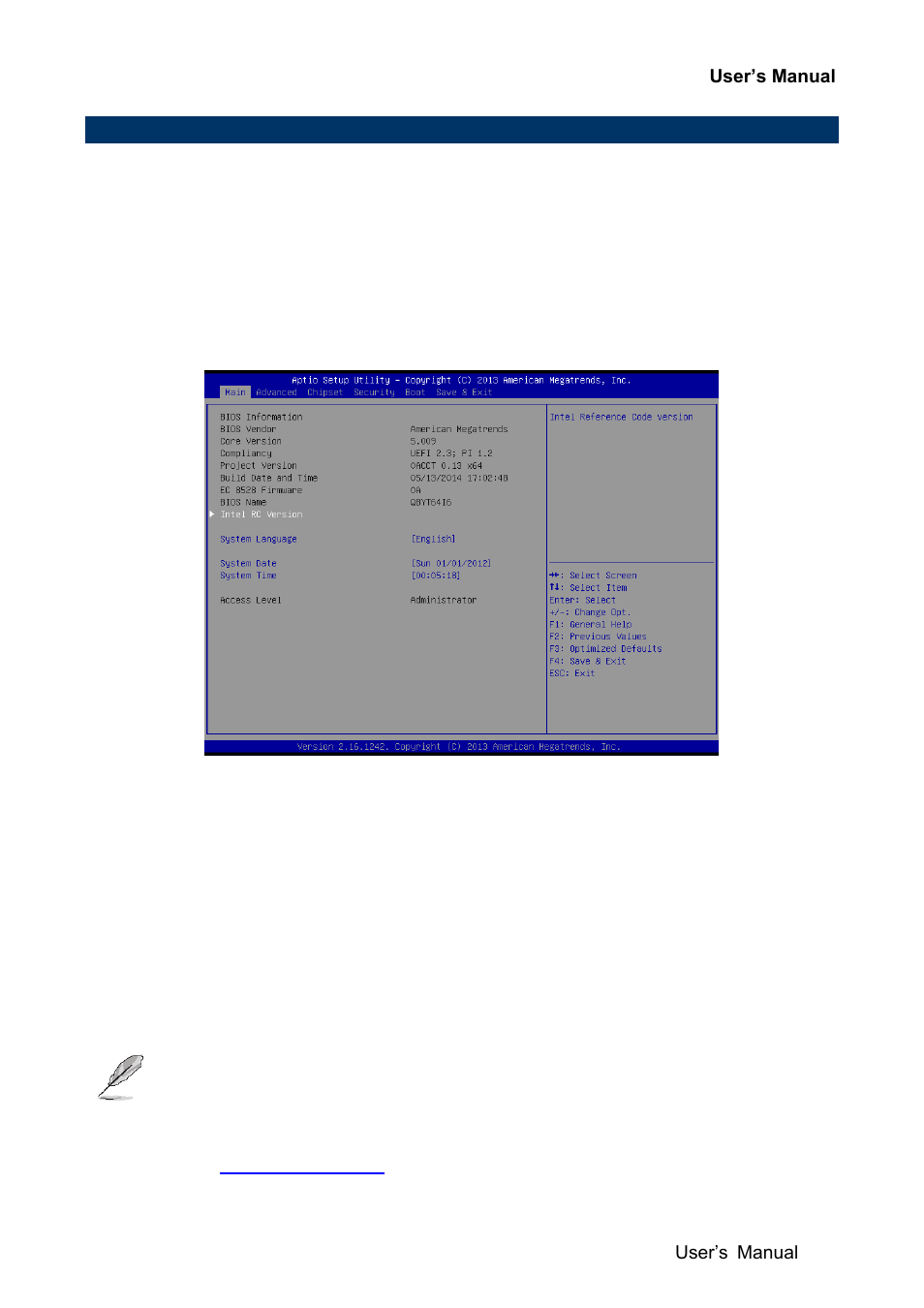 Bios setup, Main menu, System language | System date, System time | Avalue EQM-BYT User Manual | Page 19 / 53