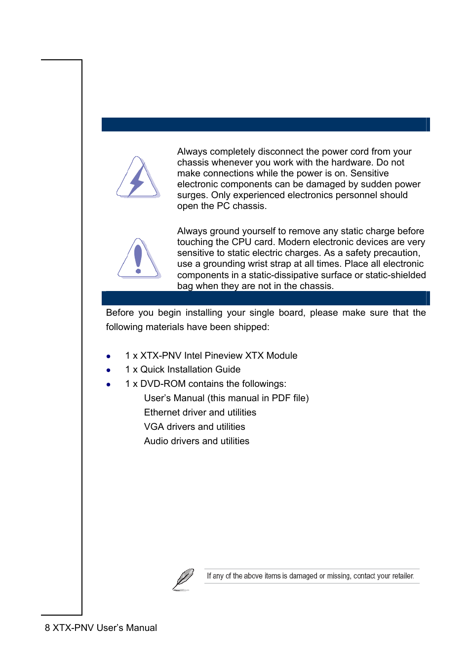 Getting started | Avalue XTX-PNV User Manual | Page 8 / 67