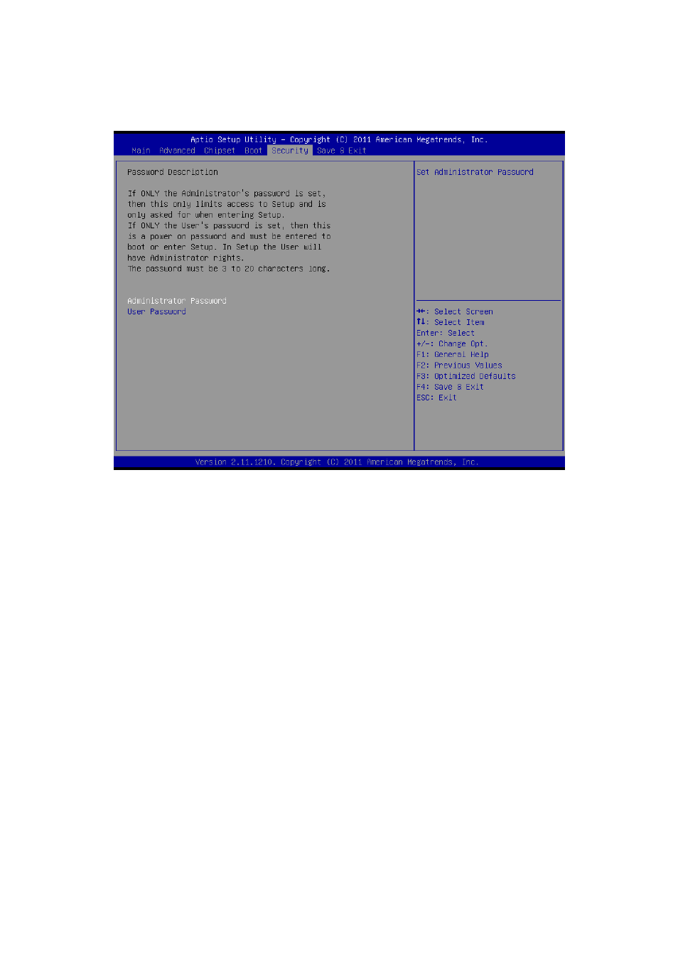 Security, Administrator password, User password | Avalue ESM-A50M User Manual | Page 83 / 92