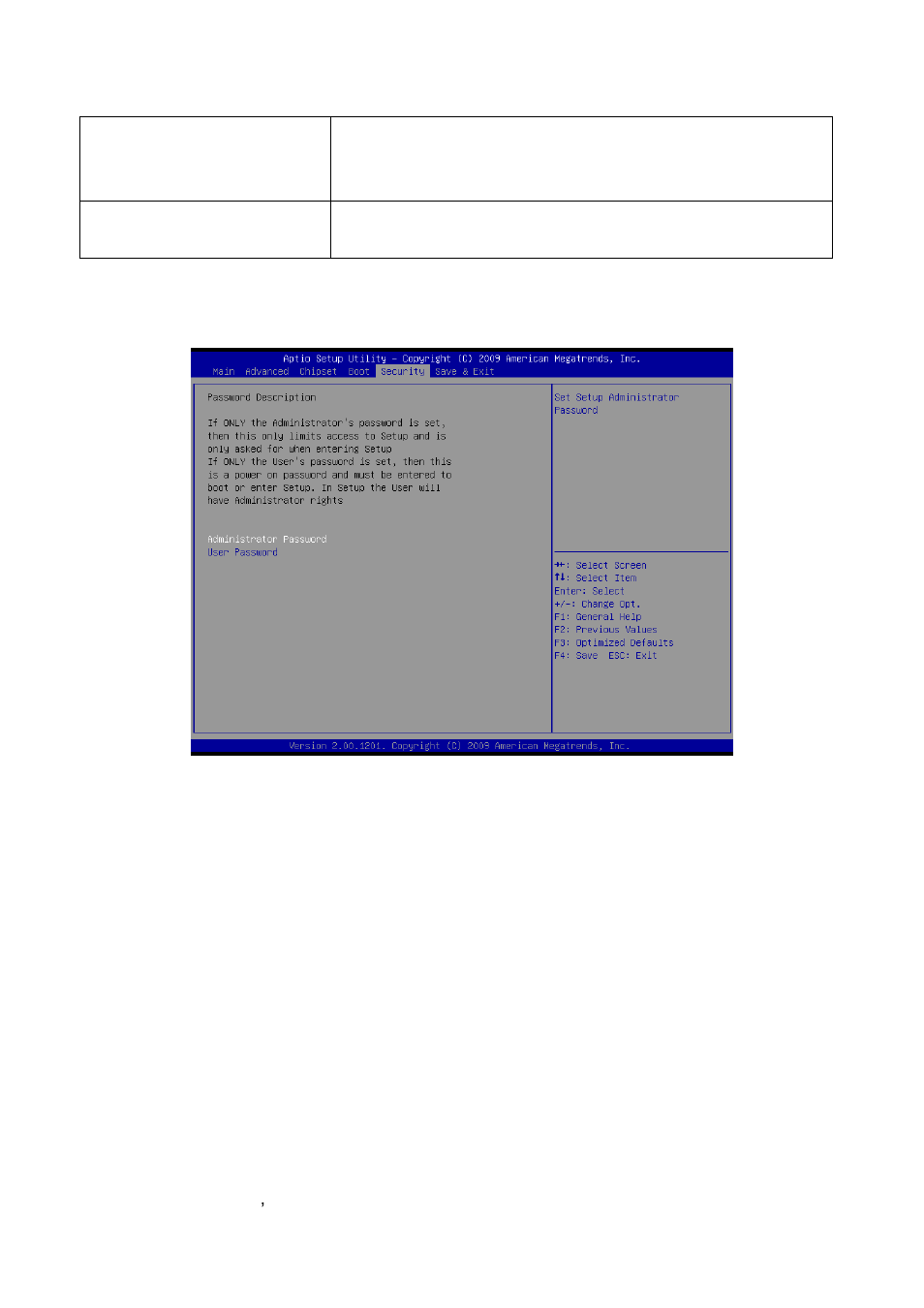 Security, Administrator password, User password | Avalue ESM-QM57 User Manual | Page 74 / 83