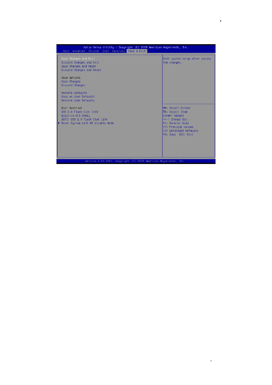 Save & exit, 1 save changes and exit, 2 discard changes and exit | 3 save changes and reset, 4 discard changes and reset, 5 save changes | Avalue ESM-QM57 User Manual | Page 75 / 83