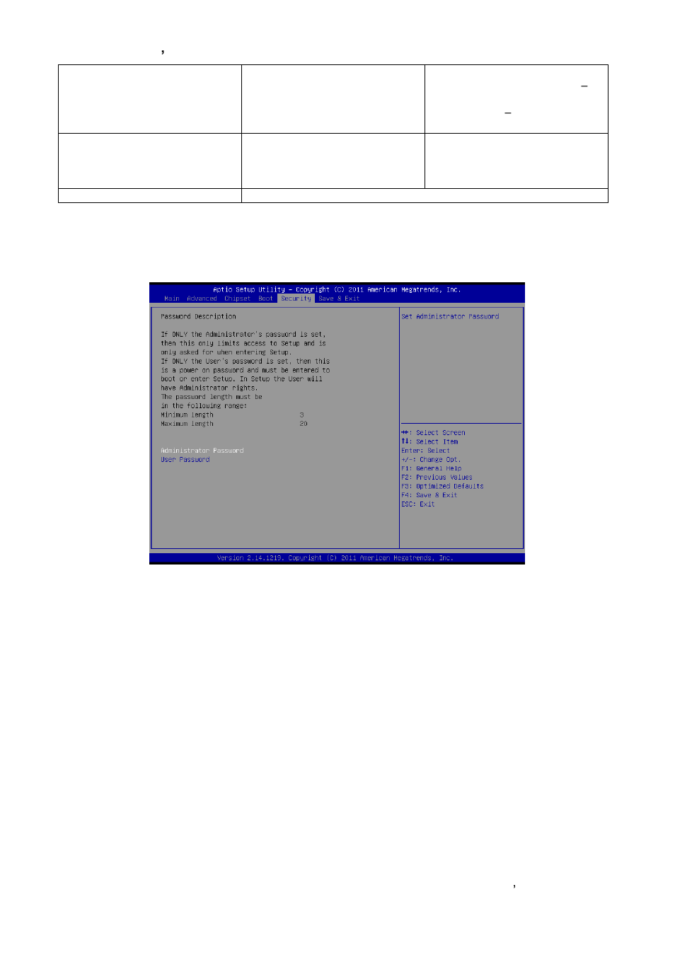 Security, Administrator password, User password | Avalue ESM-CDV User Manual | Page 65 / 76