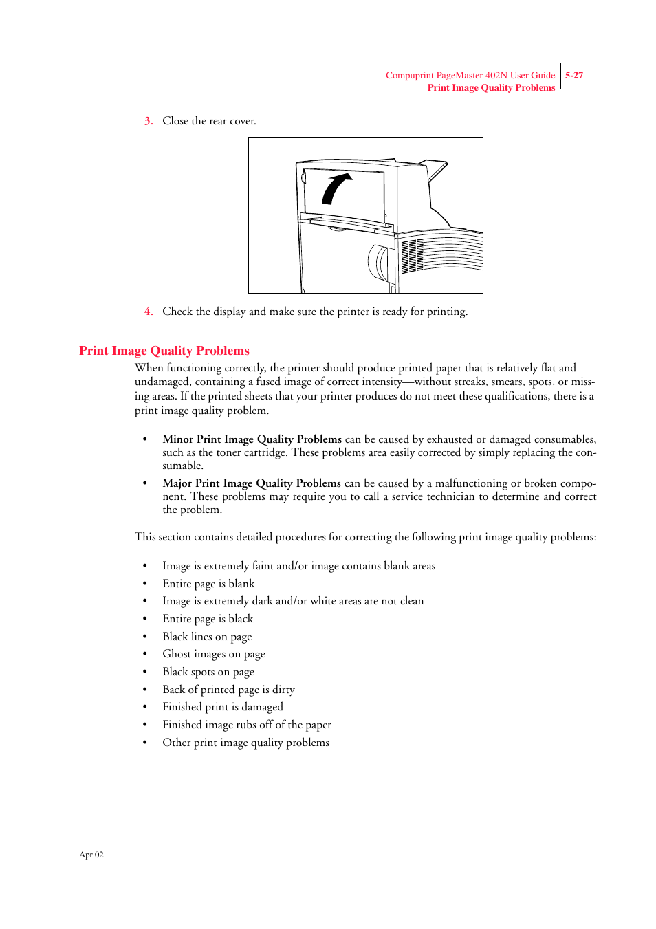 Print image quality problems, Print image quality problems 5-27 | CPG PageMaster 402N User Manual | Page 115 / 216