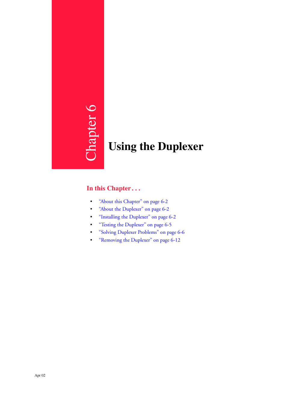 Using the duplexer, Using the duplexer 6-1, Chapter 6 | CPG PageMaster 402N User Manual | Page 131 / 216