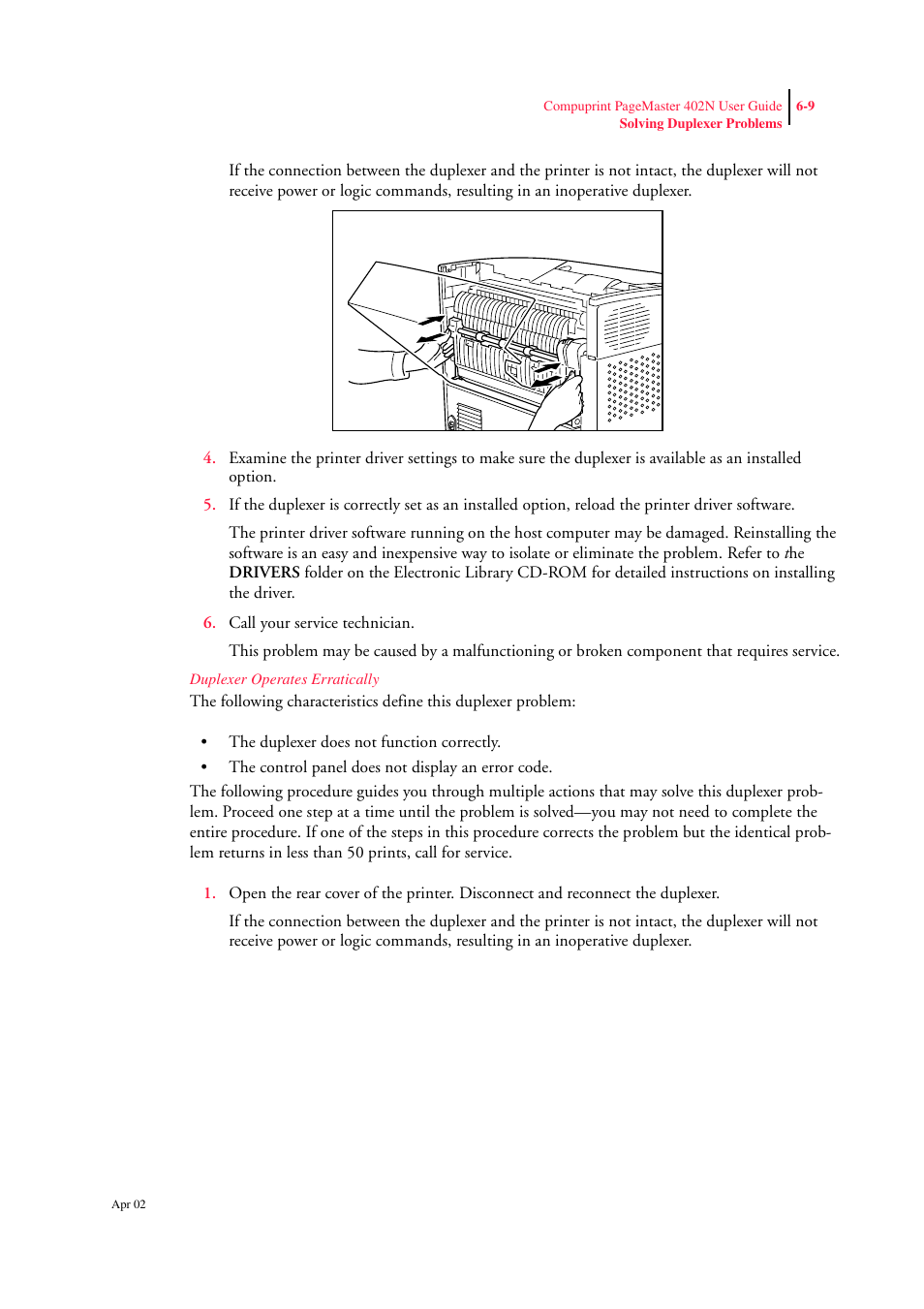 Duplexer operates erratically | CPG PageMaster 402N User Manual | Page 139 / 216