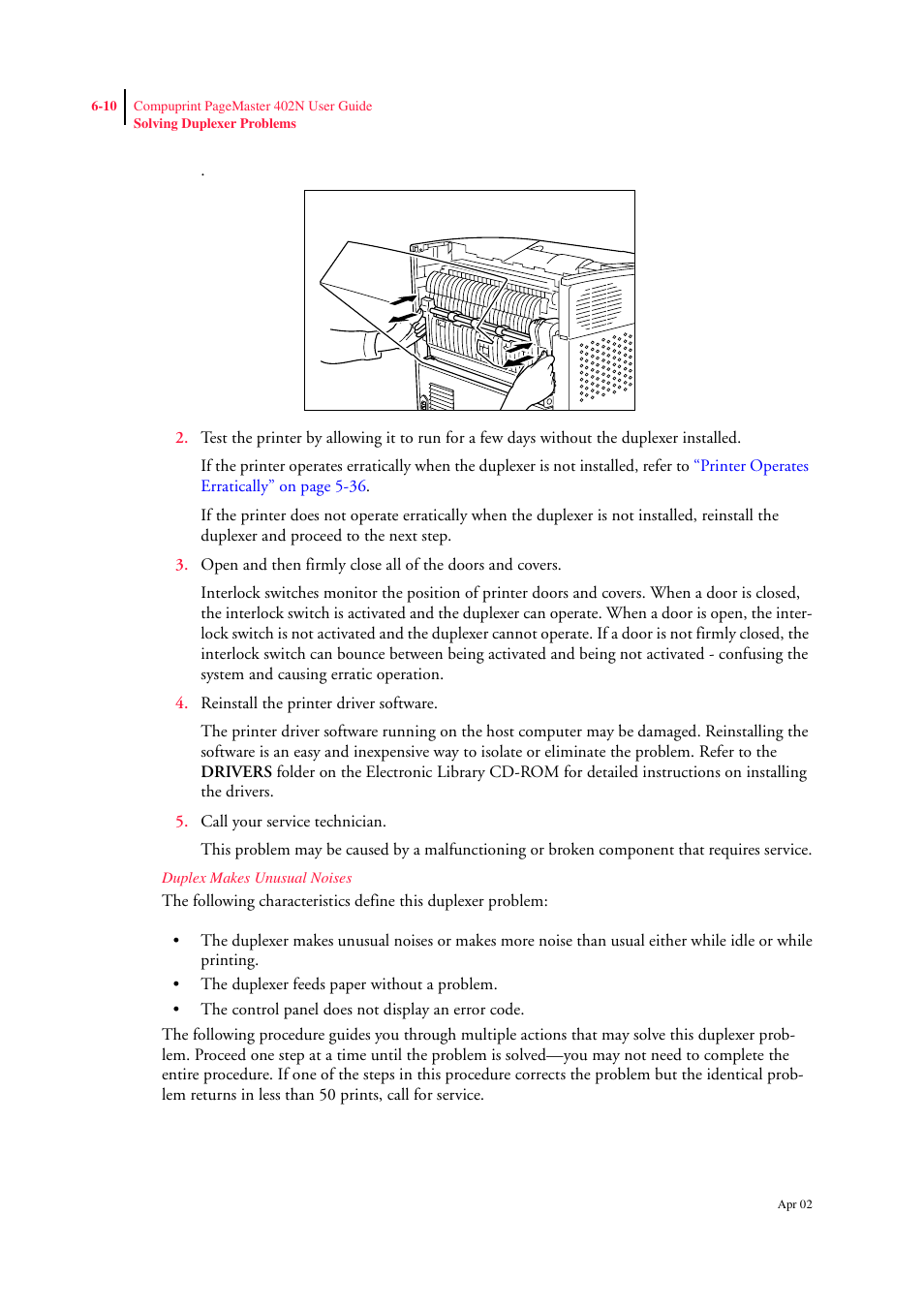 Duplex makes unusual noises | CPG PageMaster 402N User Manual | Page 140 / 216