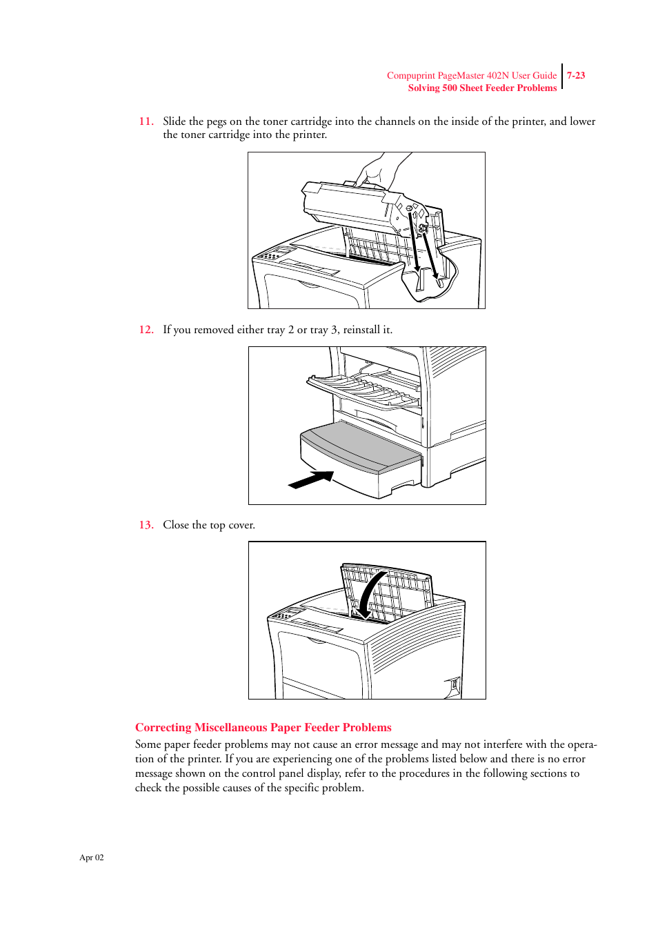 Correcting miscellaneous paper feeder problems | CPG PageMaster 402N User Manual | Page 167 / 216