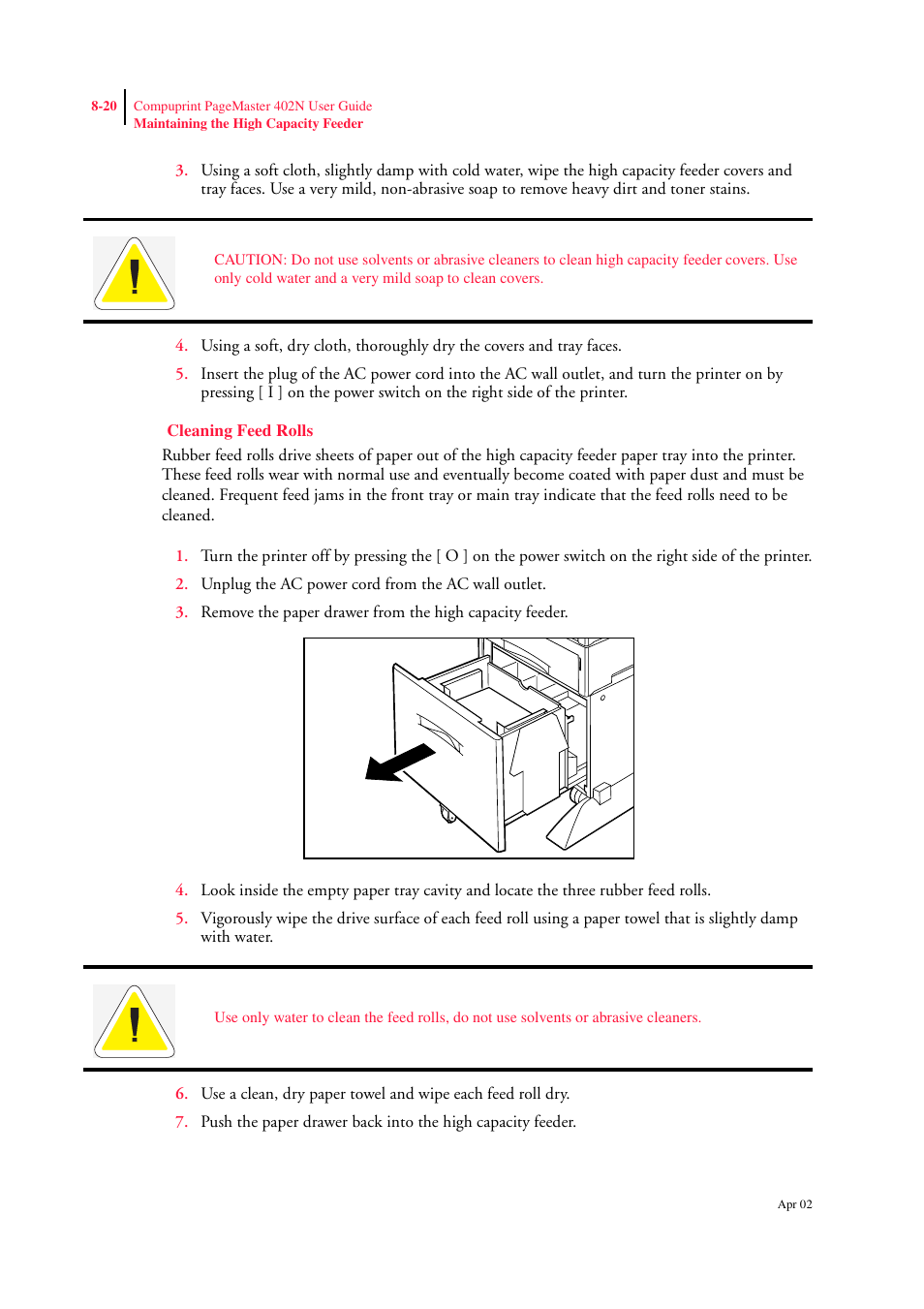 Cleaning feed rolls, Cleaning feed rolls 8-20 | CPG PageMaster 402N User Manual | Page 194 / 216