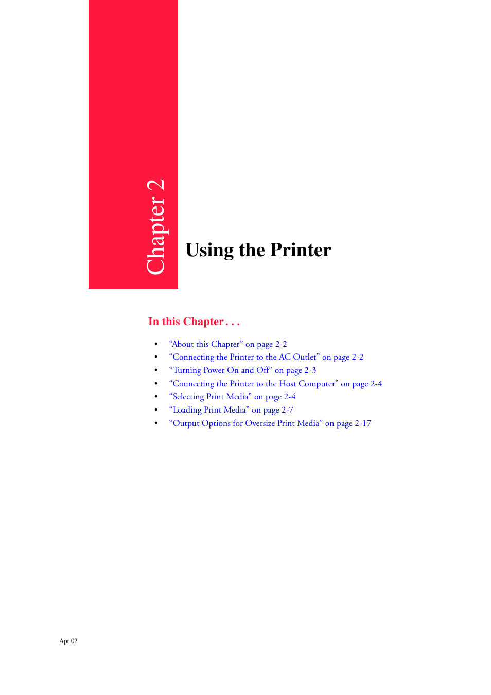 Using the printer, Using the printer 2-1, Chapter 2 | CPG PageMaster 402N User Manual | Page 25 / 216