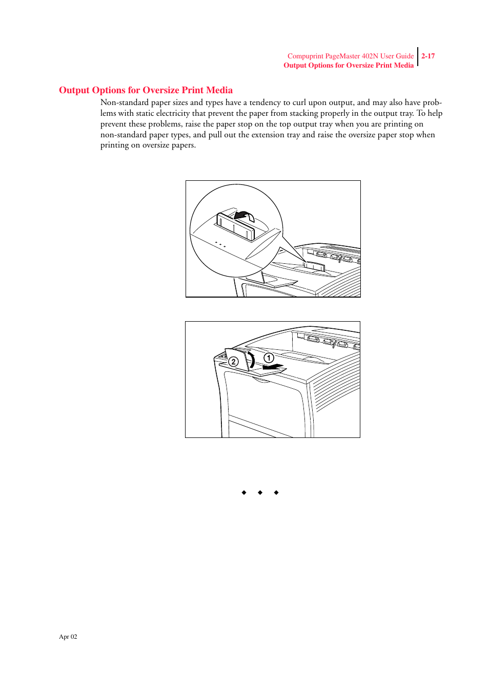 Output options for oversize print media, Output options for oversize print media 2-17 | CPG PageMaster 402N User Manual | Page 41 / 216